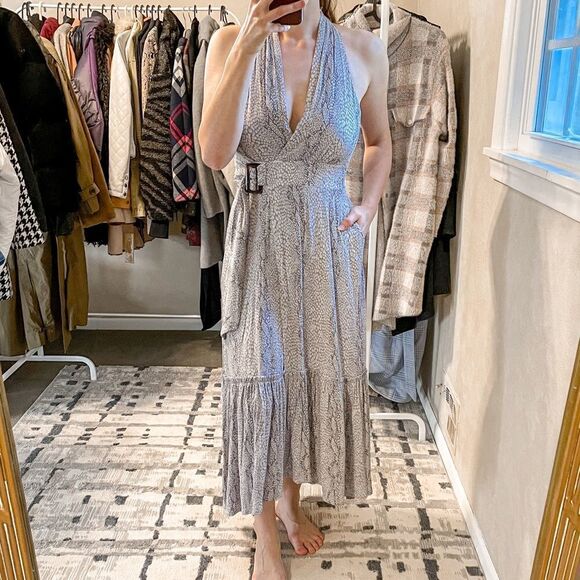 Anthropologie Marfa Snakeskin Grey Midi Dress 2 - Picture 5 of 13